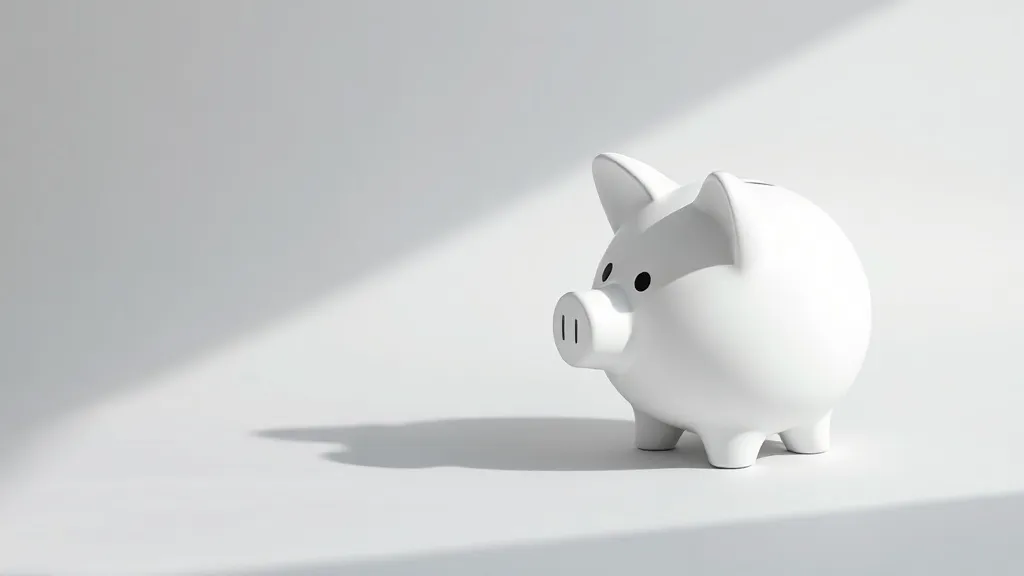A simple white piggy bank on a clean grey background, soft s